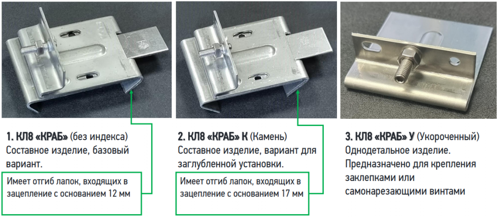 Рисунок 1. Конструктивные варианты крепежа КЛ-8